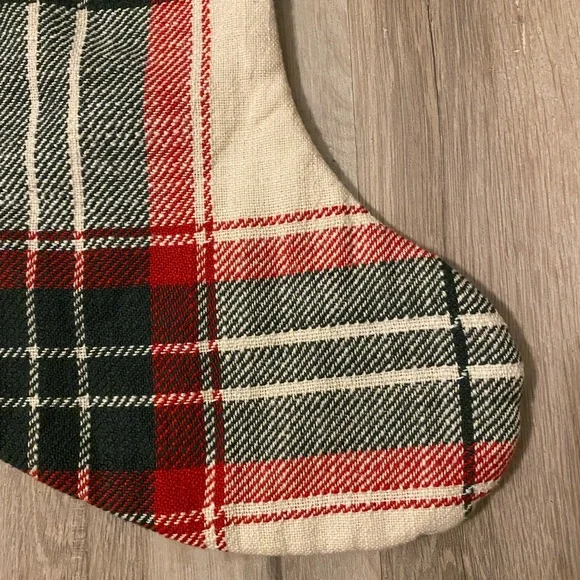Hearth & Hand Linen Blend Plaid Stocking with Pom Pom’s - Picture 4 of 6